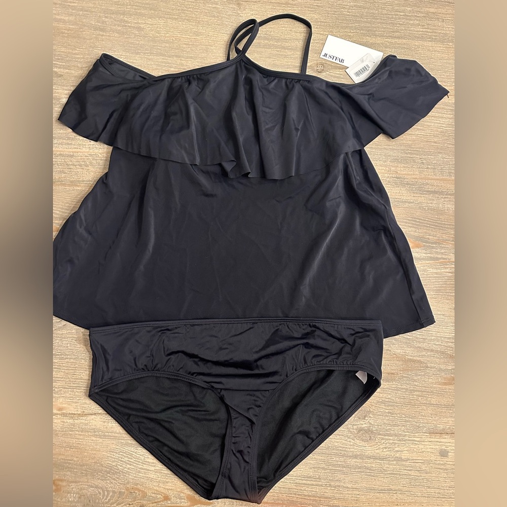 Black Off-Shoulder Swimsuit Set
